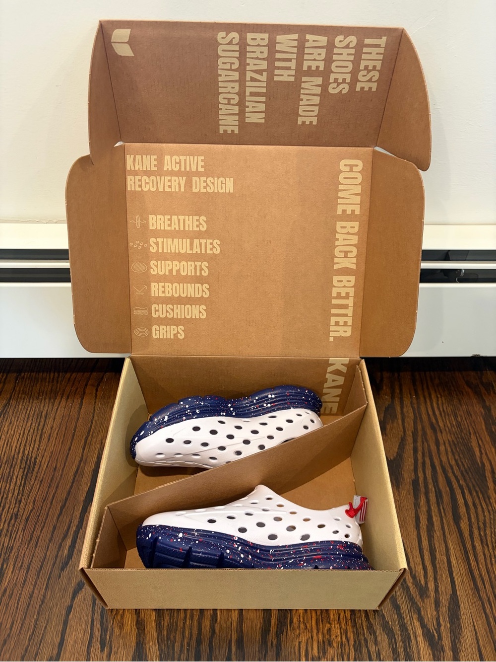 Kids' White and Navy Slip-On Sandals